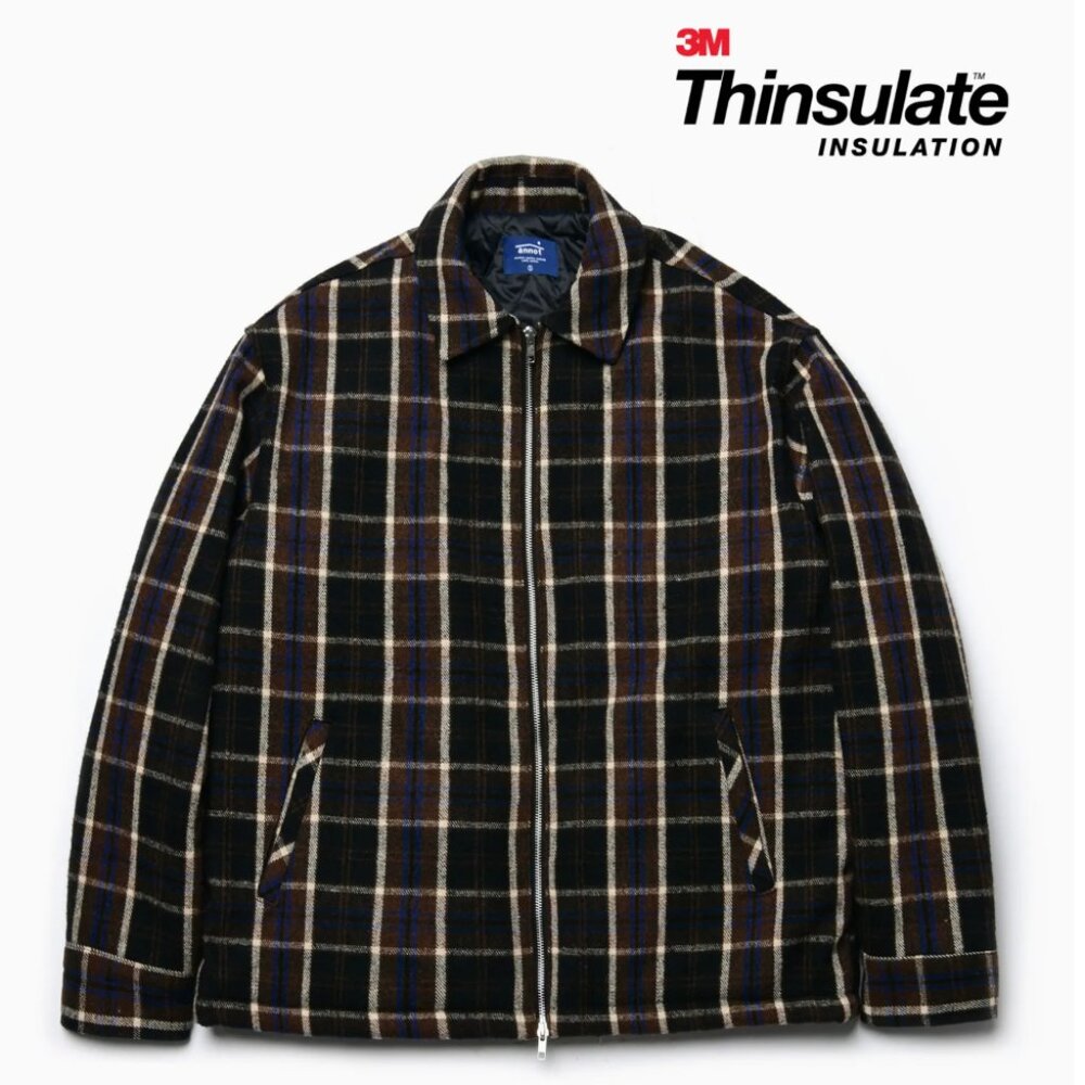 ANNOT 3M Thinsulate Wool Check Drizzler Jacket Brown